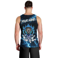 Personalized Bowling Skull Men Tank Top with Blue Flame Energy and Electric Lightning Strike Pattern - Wonder Print Shop