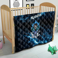 Personalized Bowling Skull Quilt with Blue Flame Energy and Electric Lightning Strike Pattern - Wonder Print Shop