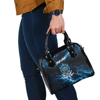 Personalized Bowling Skull Shoulder Handbag with Blue Flame Energy and Electric Lightning Strike Pattern - Wonder Print Shop