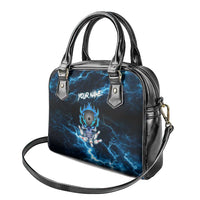 Personalized Bowling Skull Shoulder Handbag with Blue Flame Energy and Electric Lightning Strike Pattern - Wonder Print Shop