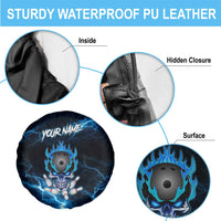 Personalized Bowling Skull Spare Tire Cover with Blue Flame Energy and Electric Lightning Strike Pattern - Wonder Print Shop