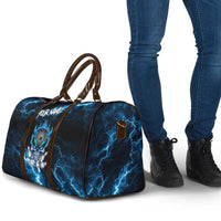 Personalized Bowling Skull Travel Bag with Blue Flame Energy and Electric Lightning Strike Pattern - Wonder Print Shop