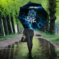 Personalized Bowling Skull Umbrella with Blue Flame Energy and Electric Lightning Strike Pattern - Wonder Print Shop