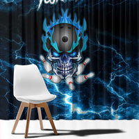 Personalized Bowling Skull Window Curtain with Blue Flame Energy and Electric Lightning Strike Pattern - Wonder Print Shop
