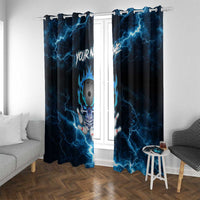 Personalized Bowling Skull Window Curtain with Blue Flame Energy and Electric Lightning Strike Pattern - Wonder Print Shop