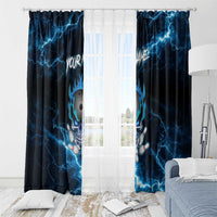 Personalized Bowling Skull Window Curtain with Blue Flame Energy and Electric Lightning Strike Pattern - Wonder Print Shop