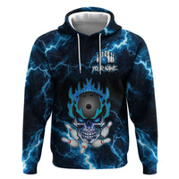Personalized Bowling Skull Zip Hoodie with Blue Flame Energy and Electric Lightning Strike Pattern - Wonder Print Shop