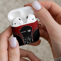 Personalized Billiards Eight Ball AirPods Case with Red Wing Emblem and Black Gradient Bubble Pattern - Wonder Print Shop
