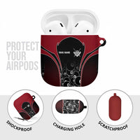 Personalized Billiards Eight Ball AirPods Case with Red Wing Emblem and Black Gradient Bubble Pattern - Wonder Print Shop