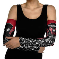 Personalized Billiards Eight Ball Arm Sleeves with Red Wing Emblem and Black Gradient Bubble Pattern - Wonder Print Shop