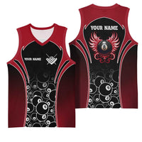 Personalized Billiards Eight Ball Basketball Jersey with Red Wing Emblem and Black Gradient Bubble Pattern - Wonder Print Shop