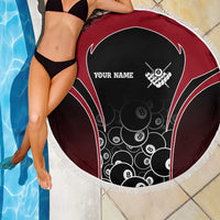 Personalized Billiards Eight Ball Beach Blanket with Red Wing Emblem and Black Gradient Bubble Pattern - Wonder Print Shop