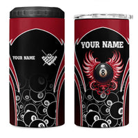 Personalized Billiards Eight Ball 4 in 1 Can Cooler Tumbler with Red Wing Emblem and Black Gradient Bubble Pattern - Wonder Print Shop