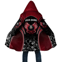 Personalized Billiards Eight Ball Cloak with Red Wing Emblem and Black Gradient Bubble Pattern - Wonder Print Shop