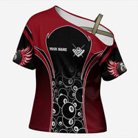 Personalized Billiards Eight Ball Cross Shoulder Shirt with Red Wing Emblem and Black Gradient Bubble Pattern - Wonder Print Shop
