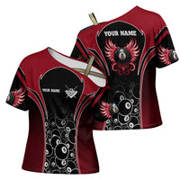 Personalized Billiards Eight Ball Cross Shoulder Shirt with Red Wing Emblem and Black Gradient Bubble Pattern - Wonder Print Shop