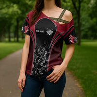 Personalized Billiards Eight Ball Cross Shoulder Shirt with Red Wing Emblem and Black Gradient Bubble Pattern - Wonder Print Shop