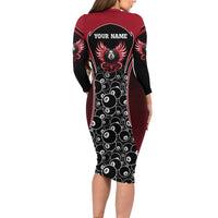 Personalized Billiards Eight Ball Family Matching Long Sleeve Bodycon Dress and Hawaiian Shirt with Red Wing Emblem and Black Gradient Bubble Pattern - Wonder Print Shop