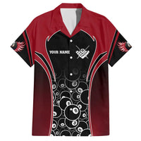 Personalized Billiards Eight Ball Family Matching Off The Shoulder Long Sleeve Dress and Hawaiian Shirt with Red Wing Emblem and Black Gradient Bubble Pattern - Wonder Print Shop