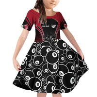 Personalized Billiards Eight Ball Family Matching Off Shoulder Short Dress and Hawaiian Shirt with Red Wing Emblem and Black Gradient Bubble Pattern - Wonder Print Shop