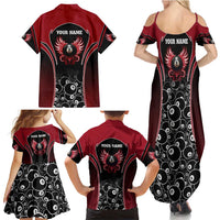 Personalized Billiards Eight Ball Family Matching Summer Maxi Dress and Hawaiian Shirt with Red Wing Emblem and Black Gradient Bubble Pattern - Wonder Print Shop