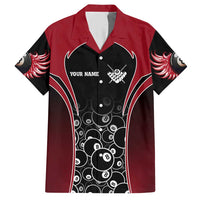 Personalized Billiards Eight Ball Hawaiian Shirt with Red Wing Emblem and Black Gradient Bubble Pattern - Wonder Print Shop