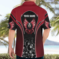 Personalized Billiards Eight Ball Hawaiian Shirt with Red Wing Emblem and Black Gradient Bubble Pattern - Wonder Print Shop