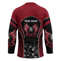 Personalized Billiards Eight Ball Hockey Jersey with Red Wing Emblem and Black Gradient Bubble Pattern - Wonder Print Shop
