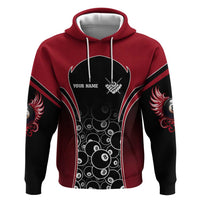 Personalized Billiards Eight Ball Hoodie with Red Wing Emblem and Black Gradient Bubble Pattern - Wonder Print Shop