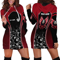 Personalized Billiards Eight Ball Hoodie Dress with Red Wing Emblem and Black Gradient Bubble Pattern - Wonder Print Shop