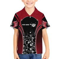Personalized Billiards Eight Ball Kid Hawaiian Shirt with Red Wing Emblem and Black Gradient Bubble Pattern - Wonder Print Shop