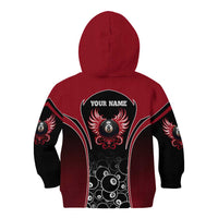 Personalized Billiards Eight Ball Kid Hoodie with Red Wing Emblem and Black Gradient Bubble Pattern - Wonder Print Shop