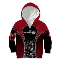 Personalized Billiards Eight Ball Kid Hoodie with Red Wing Emblem and Black Gradient Bubble Pattern - Wonder Print Shop