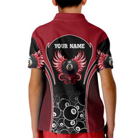 Personalized Billiards Eight Ball Kid Polo Shirt with Red Wing Emblem and Black Gradient Bubble Pattern - Wonder Print Shop