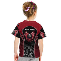 Personalized Billiards Eight Ball Kid T Shirt with Red Wing Emblem and Black Gradient Bubble Pattern - Wonder Print Shop