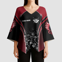 Personalized Billiards Eight Ball Kimono Sleeve Blouse with Red Wing Emblem and Black Gradient Bubble Pattern - Wonder Print Shop