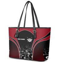 Personalized Billiards Eight Ball Leather Tote Bag with Red Wing Emblem and Black Gradient Bubble Pattern - Wonder Print Shop