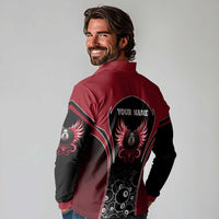 Personalized Billiards Eight Ball Long Sleeve Polo Shirt with Red Wing Emblem and Black Gradient Bubble Pattern - Wonder Print Shop