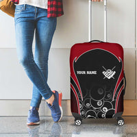 Personalized Billiards Eight Ball Luggage Cover with Red Wing Emblem and Black Gradient Bubble Pattern - Wonder Print Shop