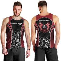 Personalized Billiards Eight Ball Men Tank Top with Red Wing Emblem and Black Gradient Bubble Pattern - Wonder Print Shop