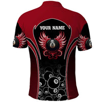 Personalized Billiards Eight Ball Polo Shirt with Red Wing Emblem and Black Gradient Bubble Pattern - Wonder Print Shop