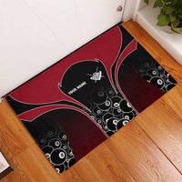 Personalized Billiards Eight Ball Rubber Doormat with Red Wing Emblem and Black Gradient Bubble Pattern - Wonder Print Shop