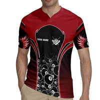Personalized Billiards Eight Ball Rugby Jersey with Red Wing Emblem and Black Gradient Bubble Pattern - Wonder Print Shop