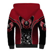 Personalized Billiards Eight Ball Sherpa Hoodie with Red Wing Emblem and Black Gradient Bubble Pattern - Wonder Print Shop