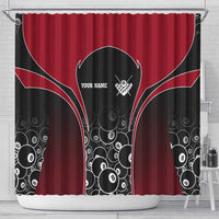 Personalized Billiards Eight Ball Shower Curtain with Red Wing Emblem and Black Gradient Bubble Pattern - Wonder Print Shop