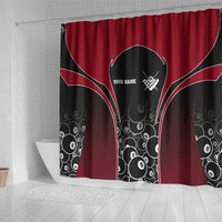 Personalized Billiards Eight Ball Shower Curtain with Red Wing Emblem and Black Gradient Bubble Pattern - Wonder Print Shop