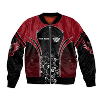 Personalized Billiards Eight Ball Sleeve Zip Bomber Jacket with Red Wing Emblem and Black Gradient Bubble Pattern - Wonder Print Shop