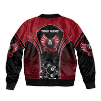 Personalized Billiards Eight Ball Sleeve Zip Bomber Jacket with Red Wing Emblem and Black Gradient Bubble Pattern - Wonder Print Shop