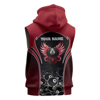 Personalized Billiards Eight Ball Sleeveless Zip Hoodie with Red Wing Emblem and Black Gradient Bubble Pattern - Wonder Print Shop