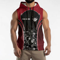 Personalized Billiards Eight Ball Sleeveless Zip Hoodie with Red Wing Emblem and Black Gradient Bubble Pattern - Wonder Print Shop